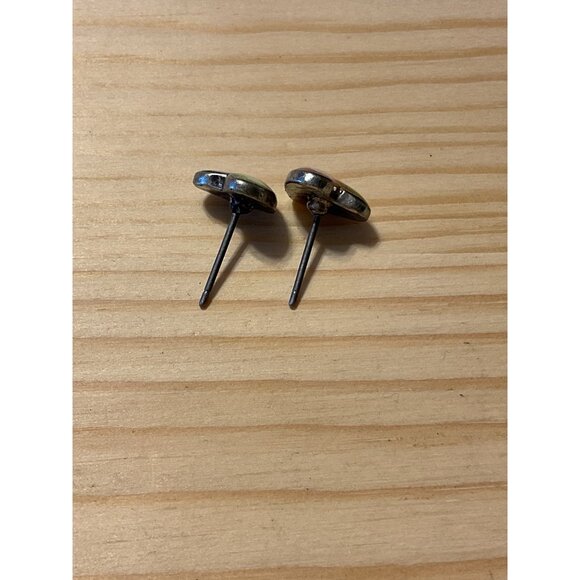 Heart-Shaped Floral Stud Earrings Silver Tone With Pink & Green Accents - Picture 2 of 4